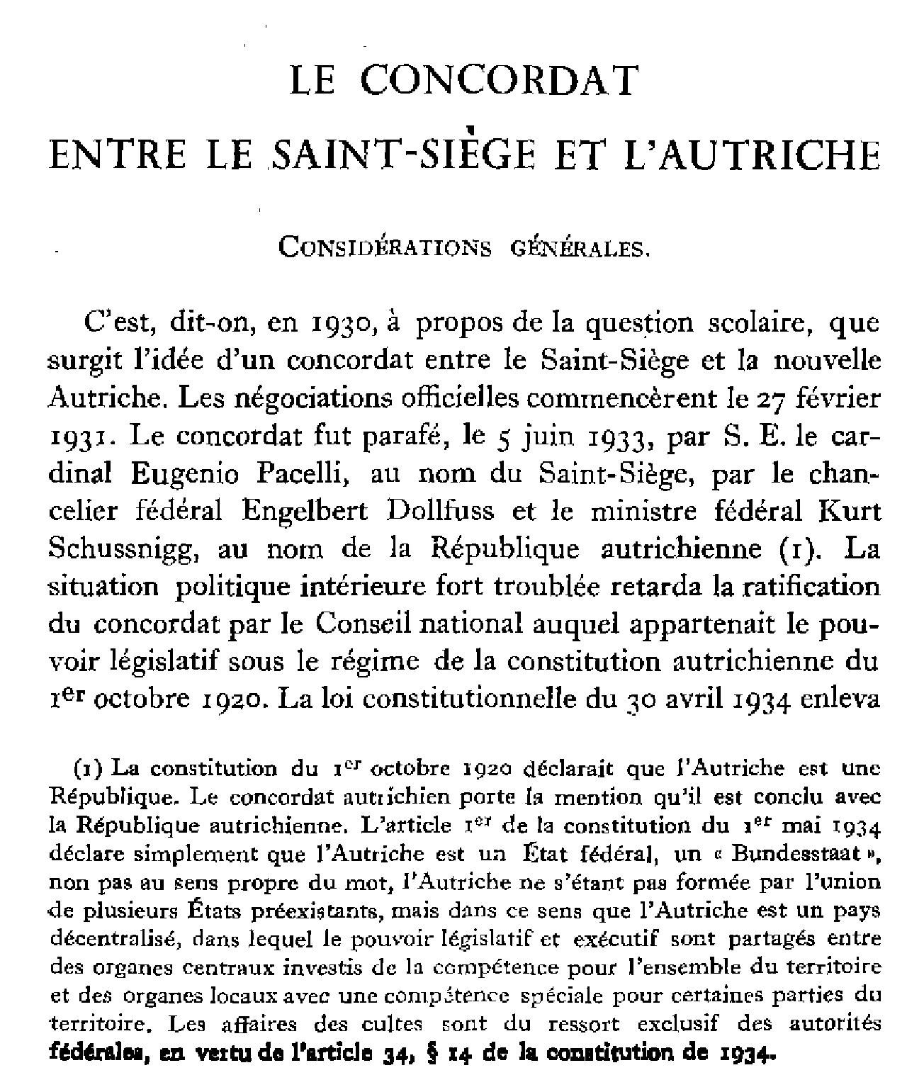 Le Concordat entre le Saint-Siège et l'Autriche. CONSIDÉRATIONS GÉNÉRALES.