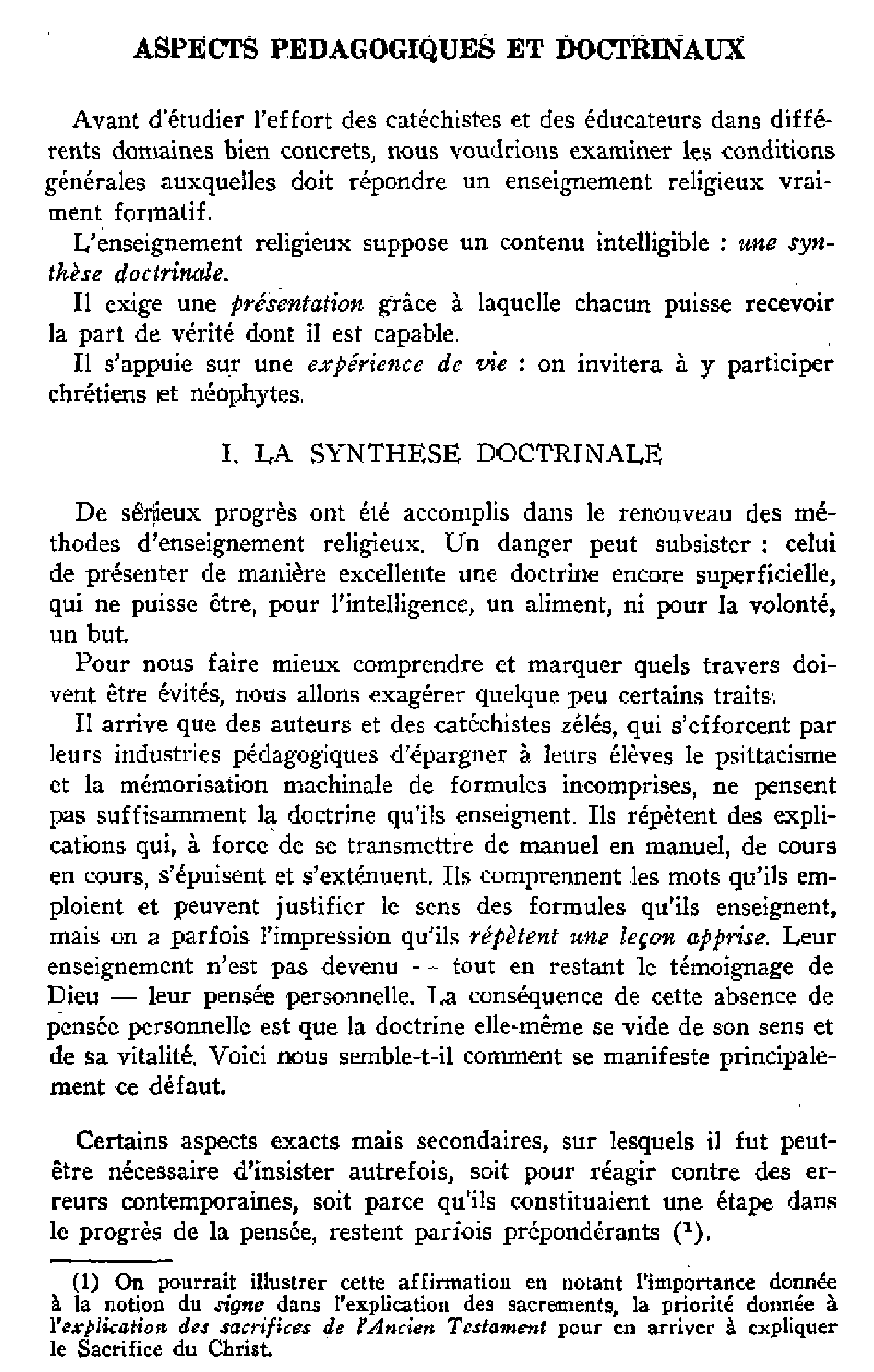 Aspects pédagogiques et doctrinaux.