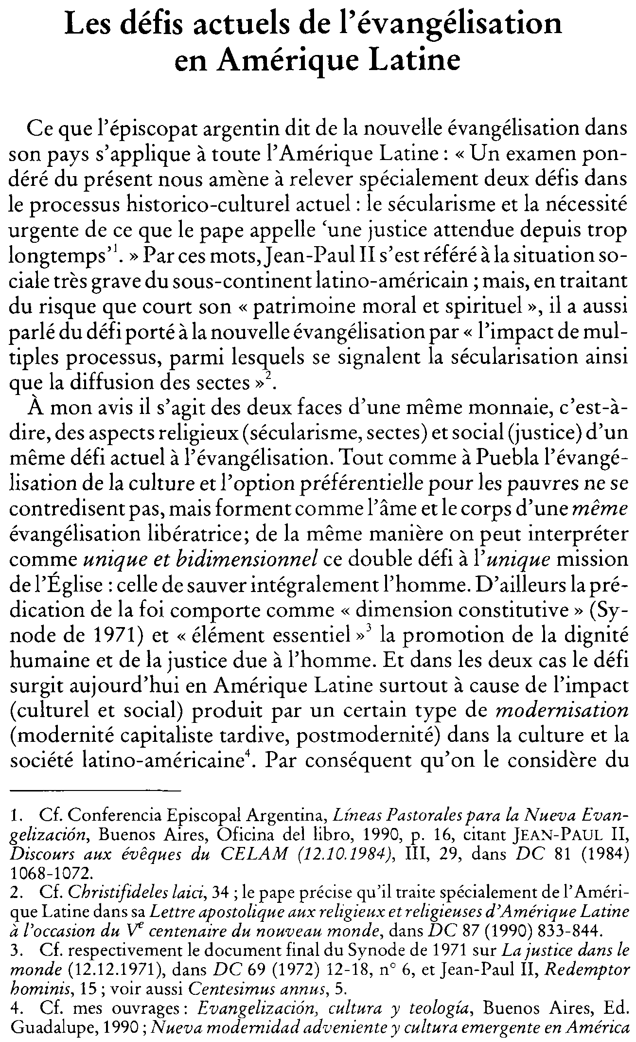 Les défis actuels de l'évangélisation en Amérique Latine