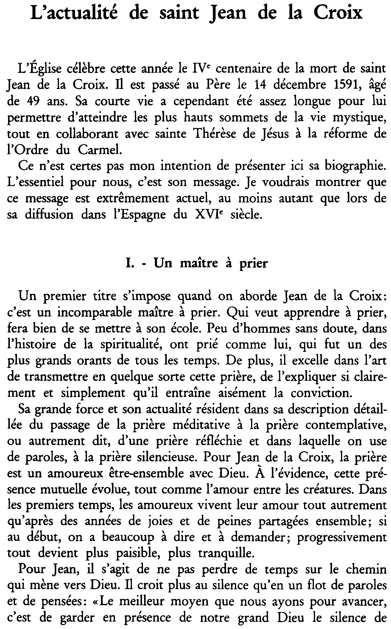 L'actualité de saint Jean de la Croix