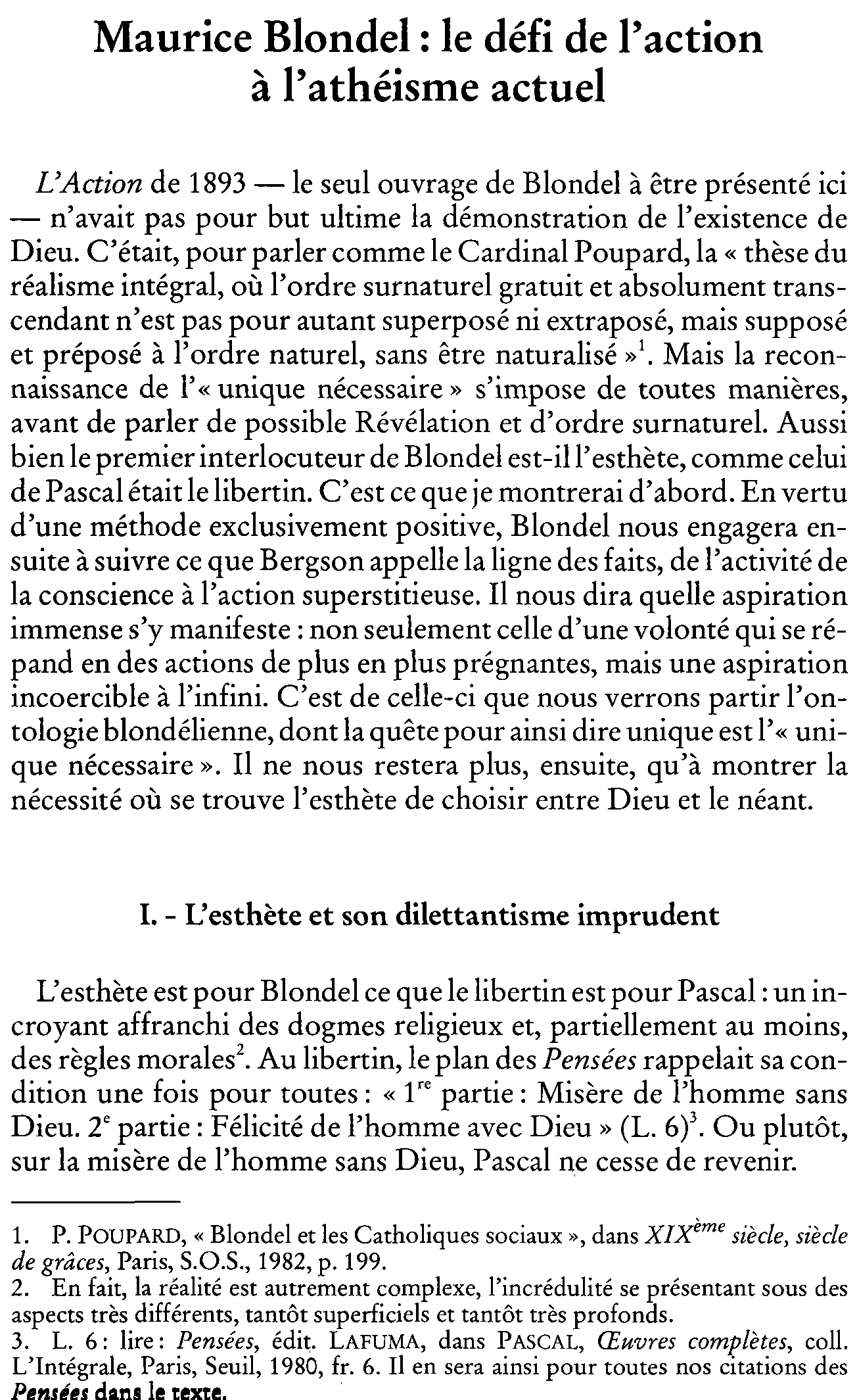 Maurice Blondel: le défi de l'action à  l'athéisme actuel