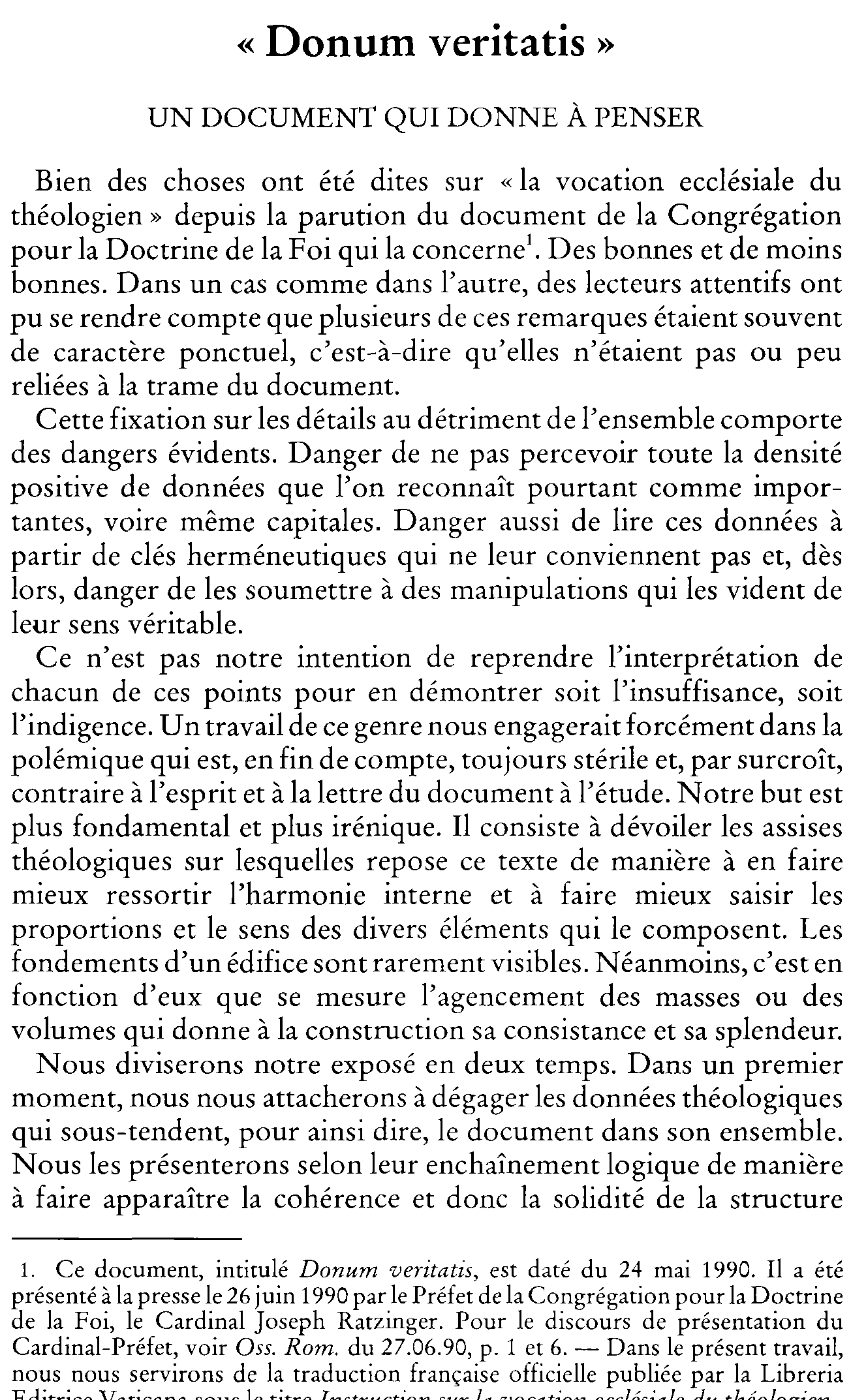 Donum veritatis. Un document qui donne à  penser