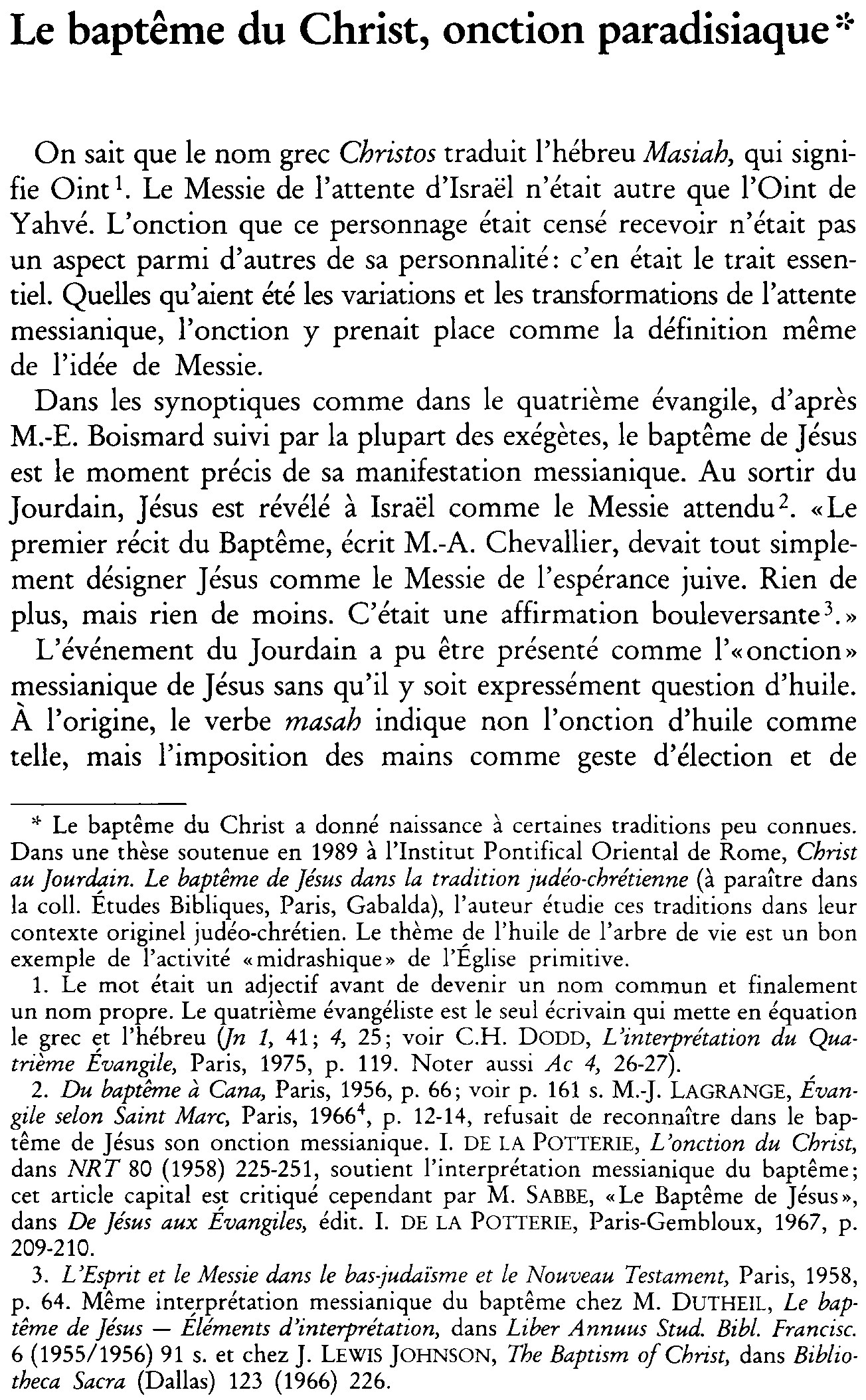 Le baptême du Christ, onction paradisiaque