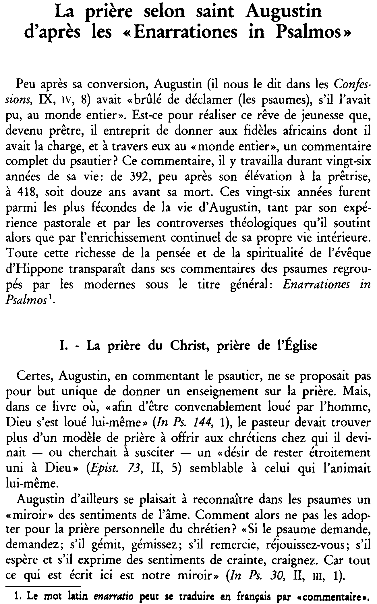 La prière selon saint Augustin d'après les Enarrationes in Psalmos