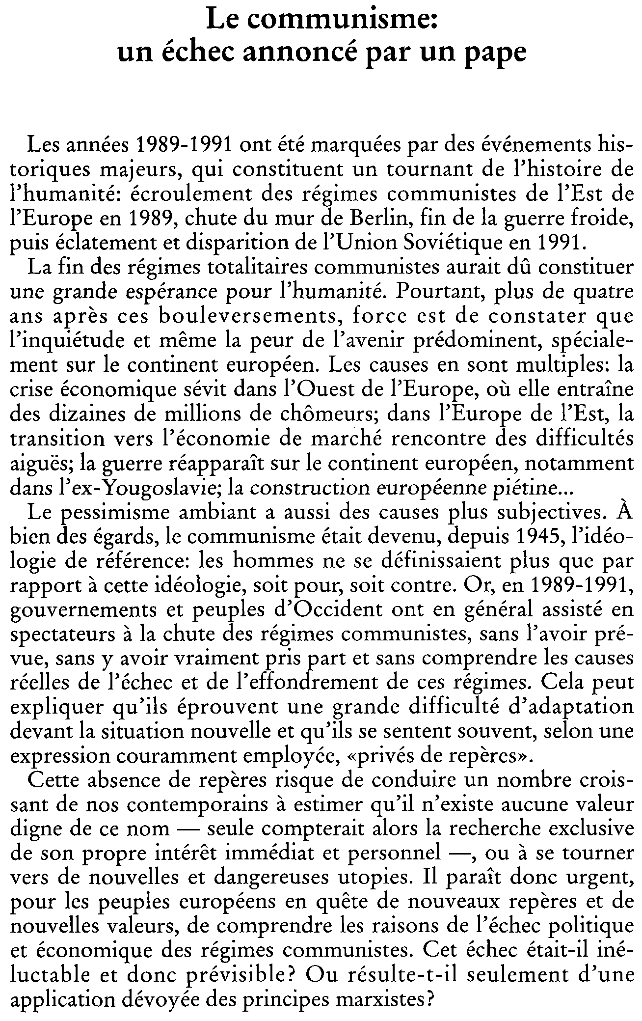 Le communisme: un échec annoncé par un pape