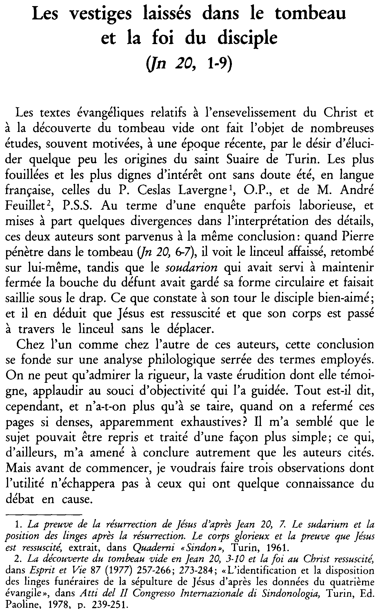 Les vestiges laissés dans le tombeau et la foi du disciple (Jean 20,1-9)