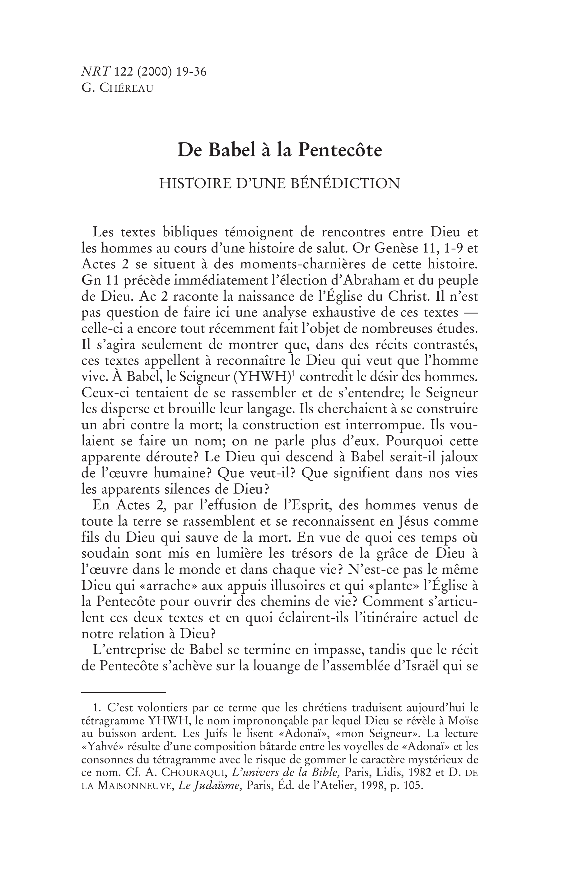 De Babel à  la Pentecôte. Histoire d'une bénédiction