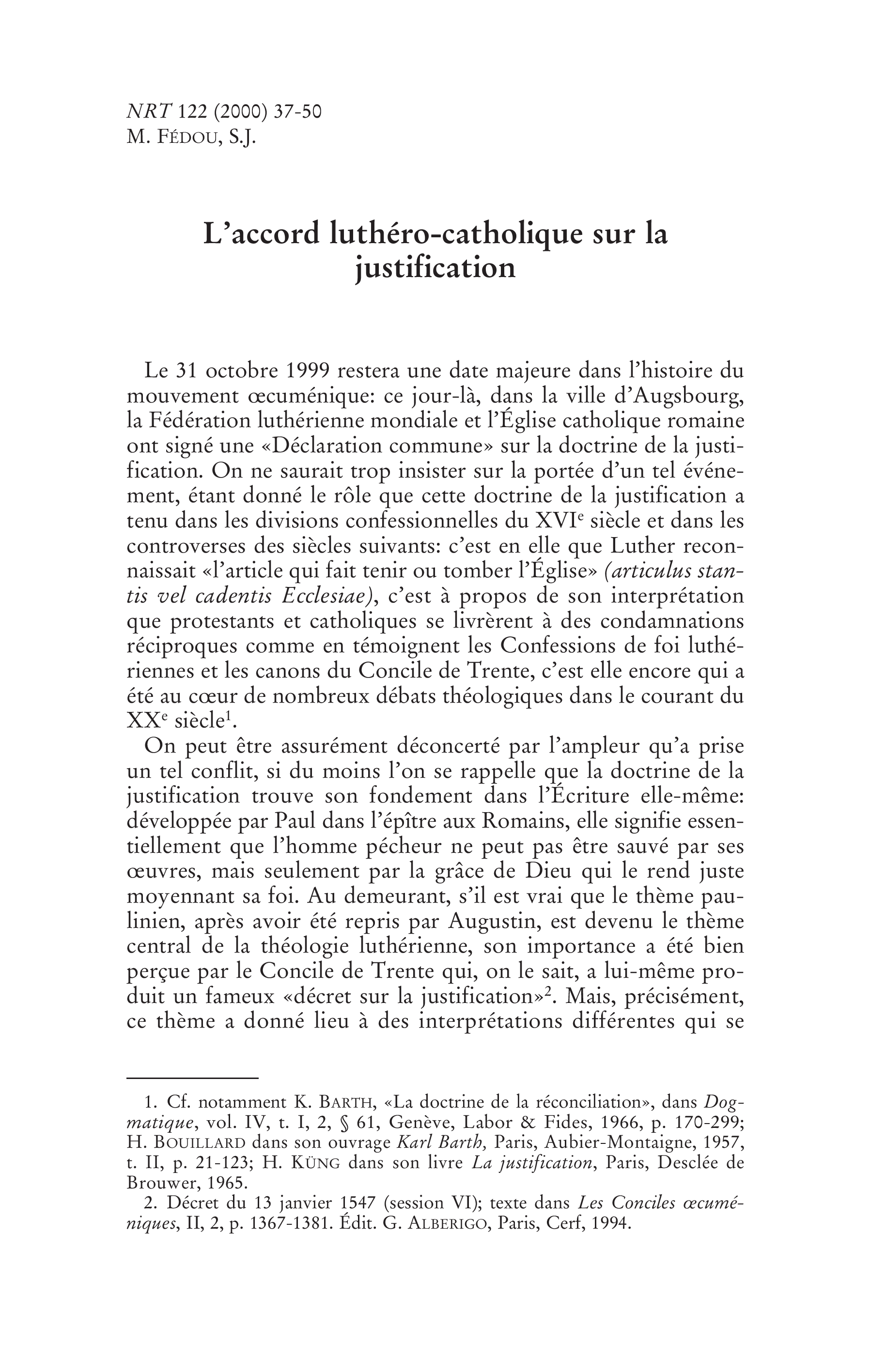 L'accord luthéro-catholique sur la justification
