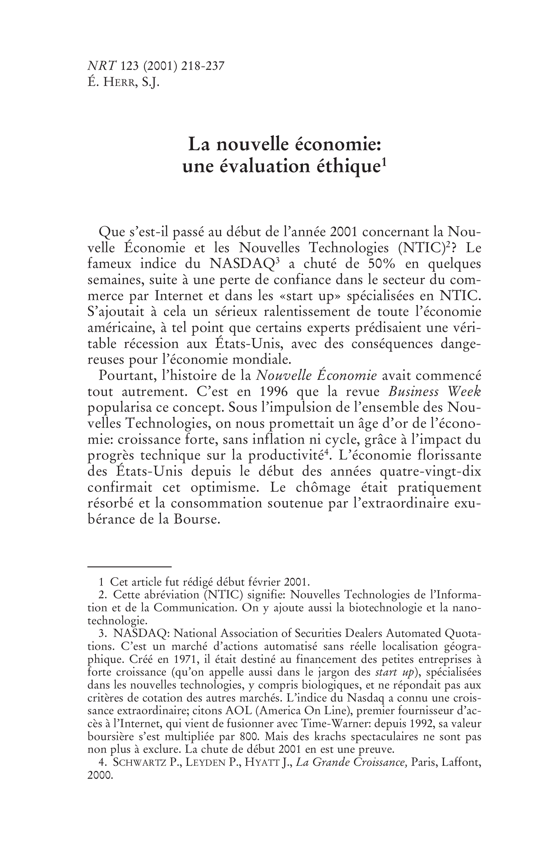 La nouvelle économie: une évaluation éthique
