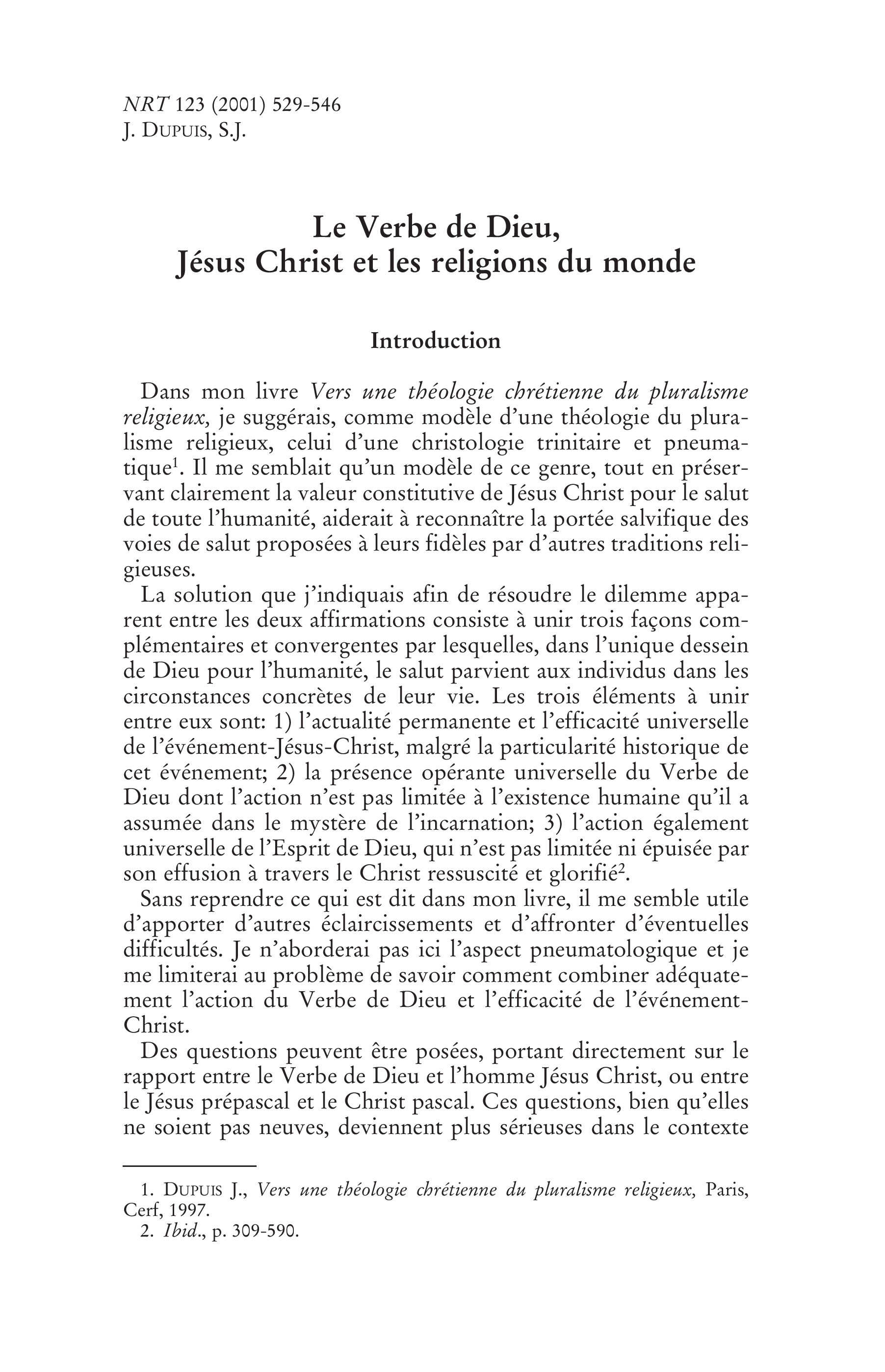 Le Verbe de Dieu, Jésus Christ et les religions du monde