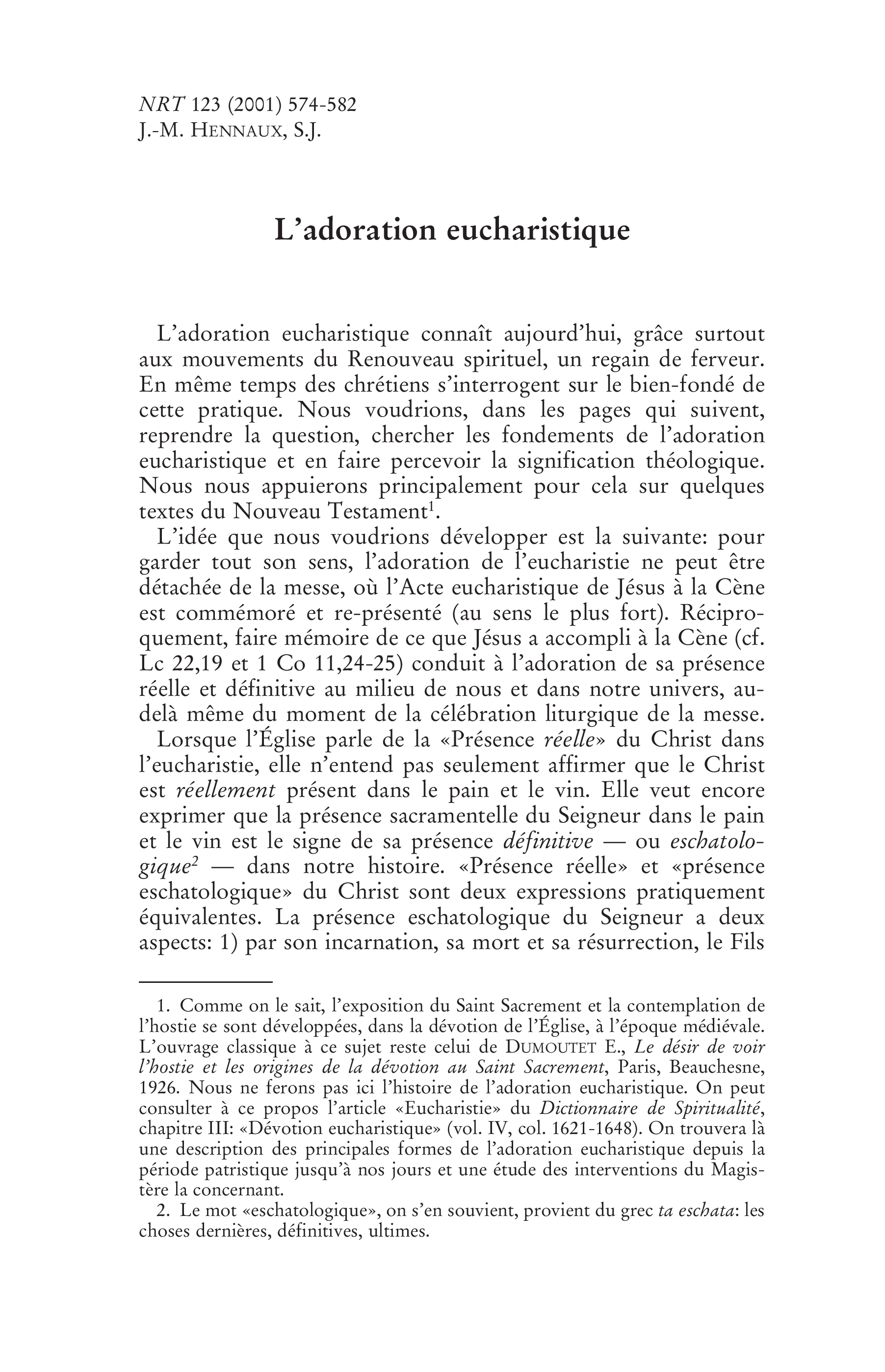 L'adoration eucharistique
