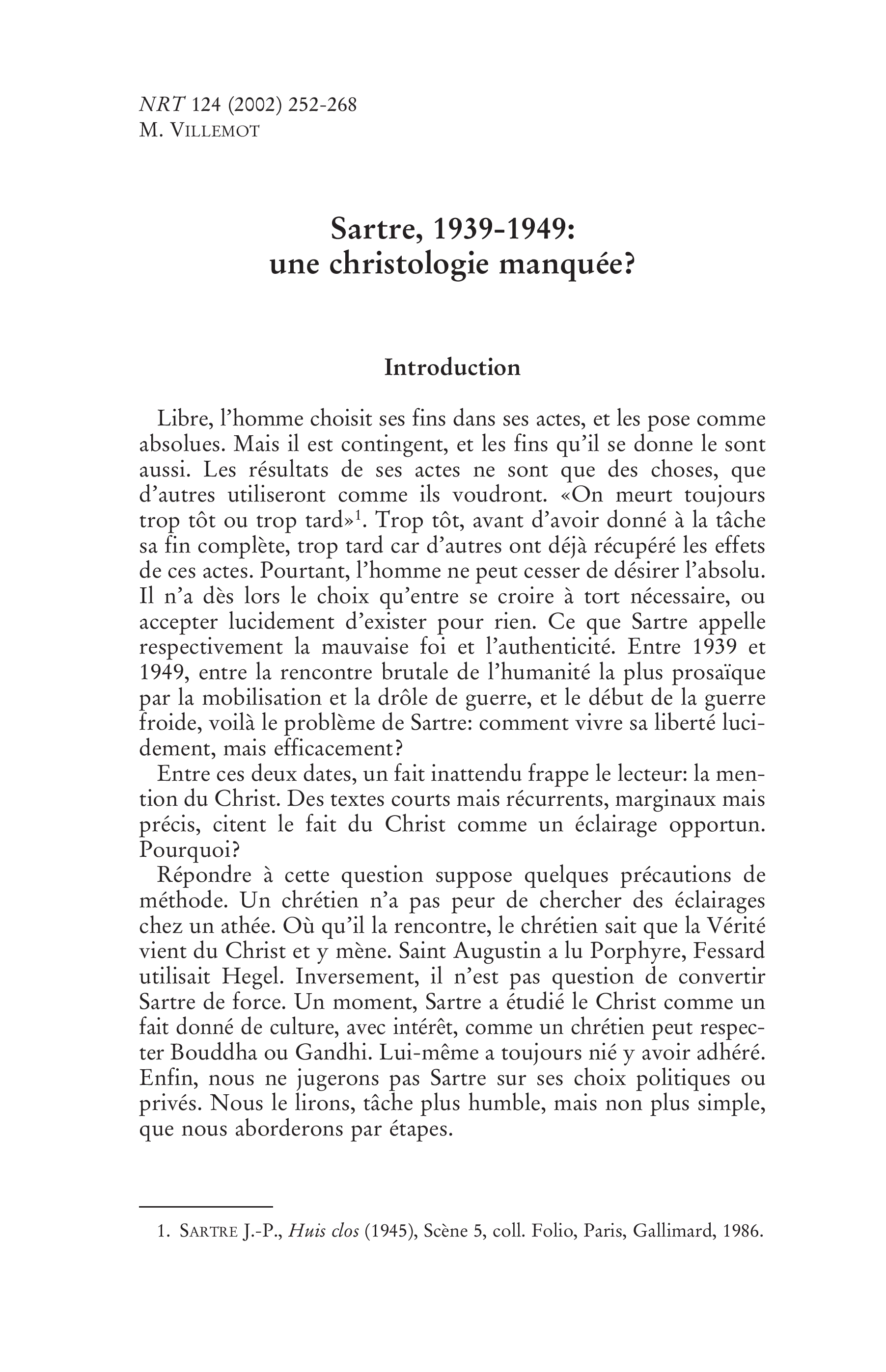 Sartre, 1939-1949: une christologie manquée?