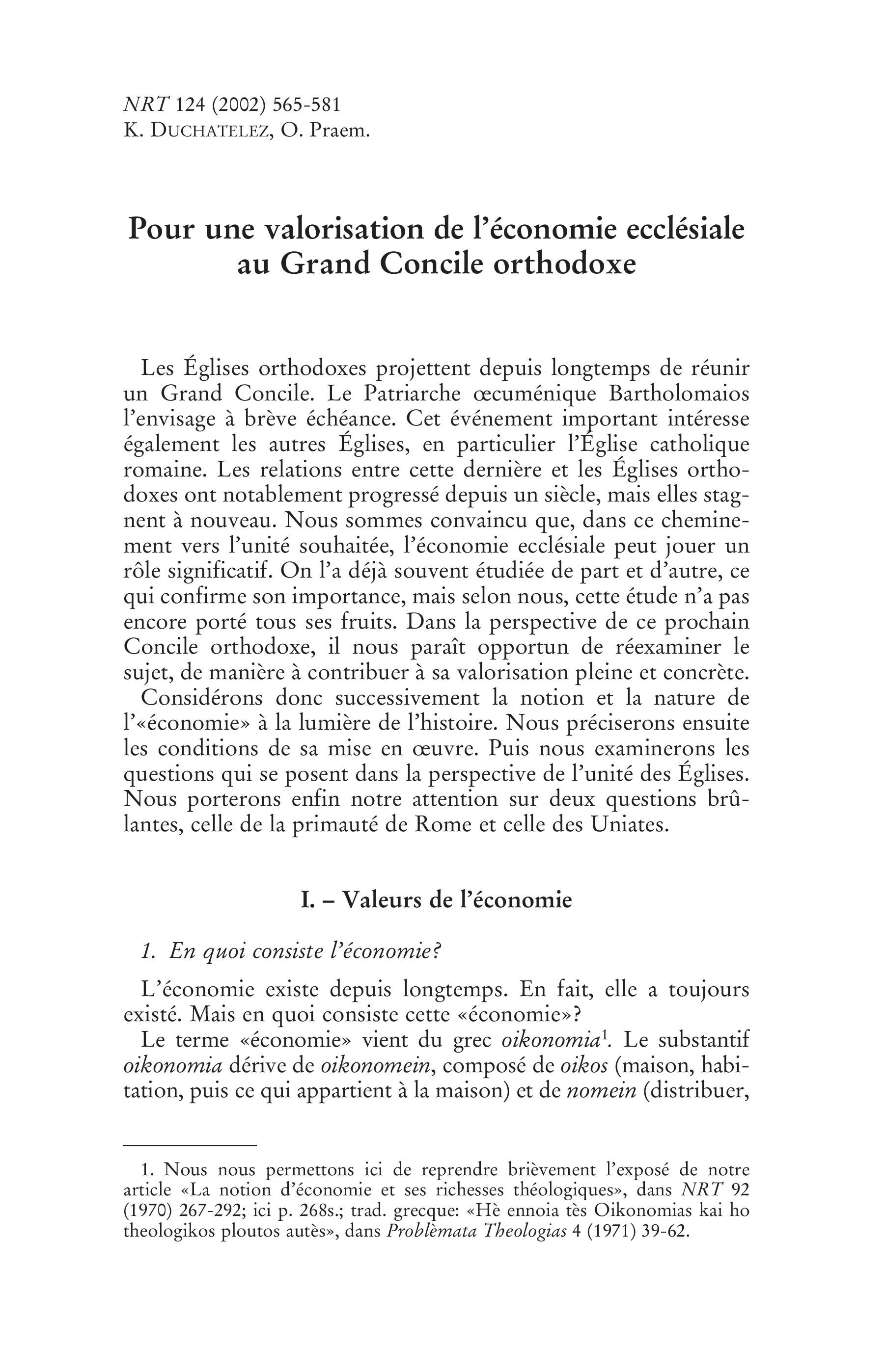 Pour une valorisation de l'économie ecclésiale au Grand Concile orthodoxe