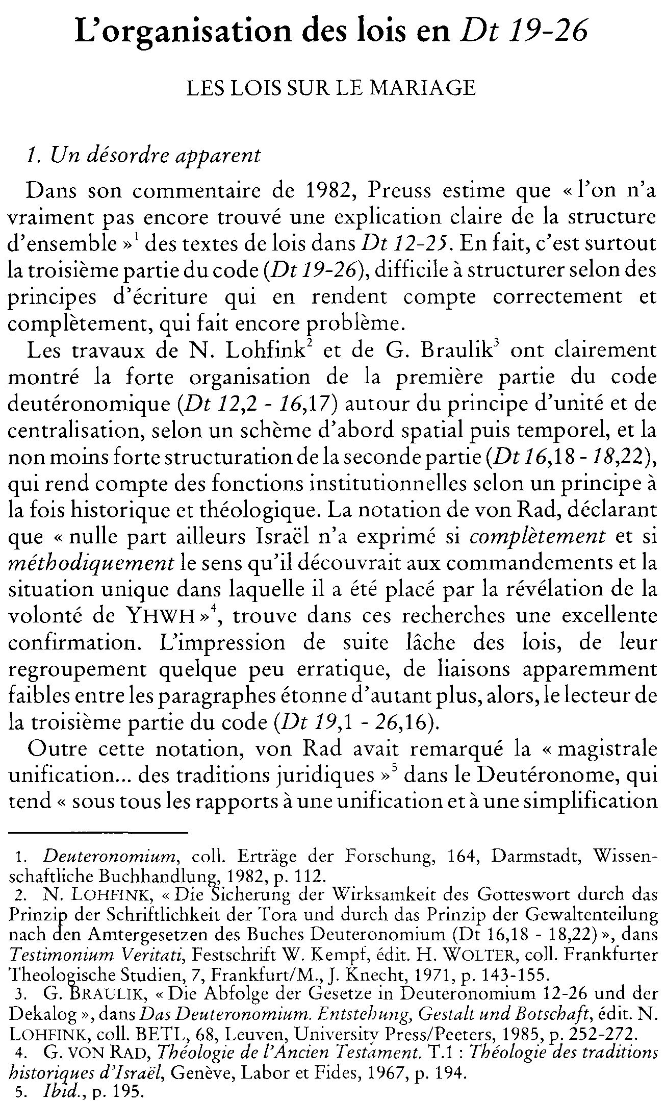 L'organisation des lois en Dt 19-26. Les lois sur le mariage