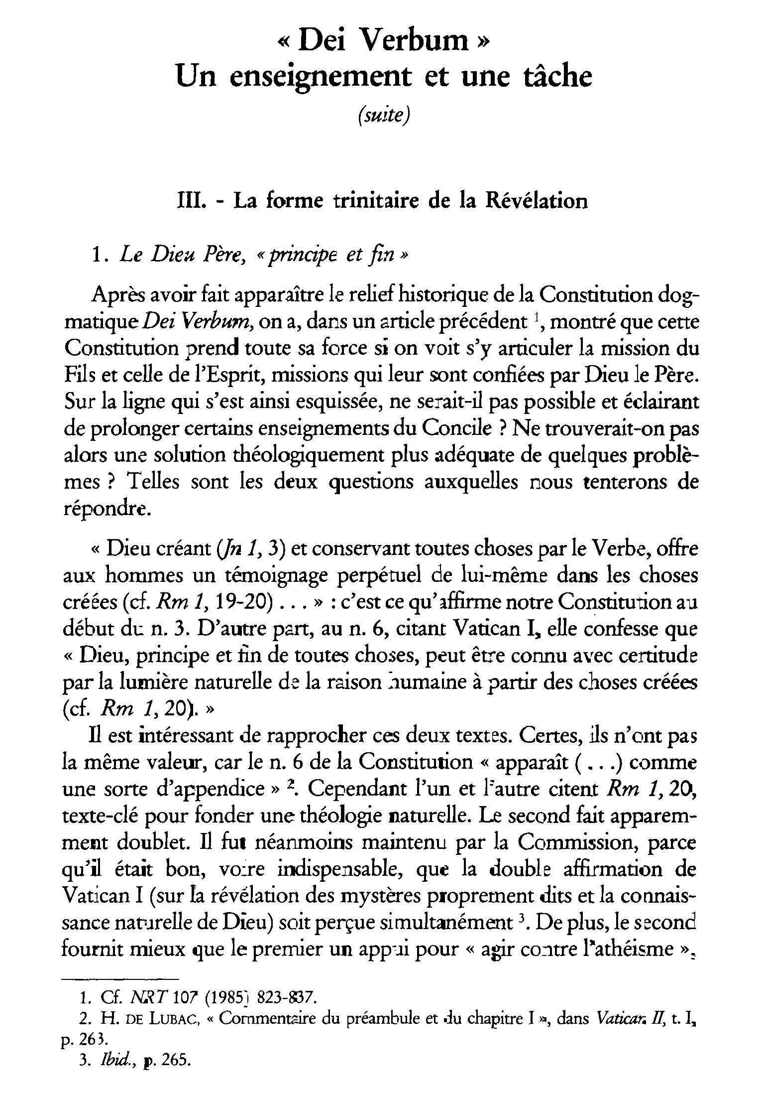 Dei Verbum. Un enseignement et une tâche