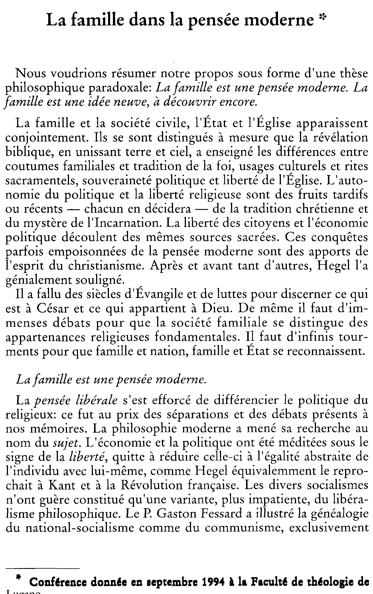 La famille dans la pensée moderne