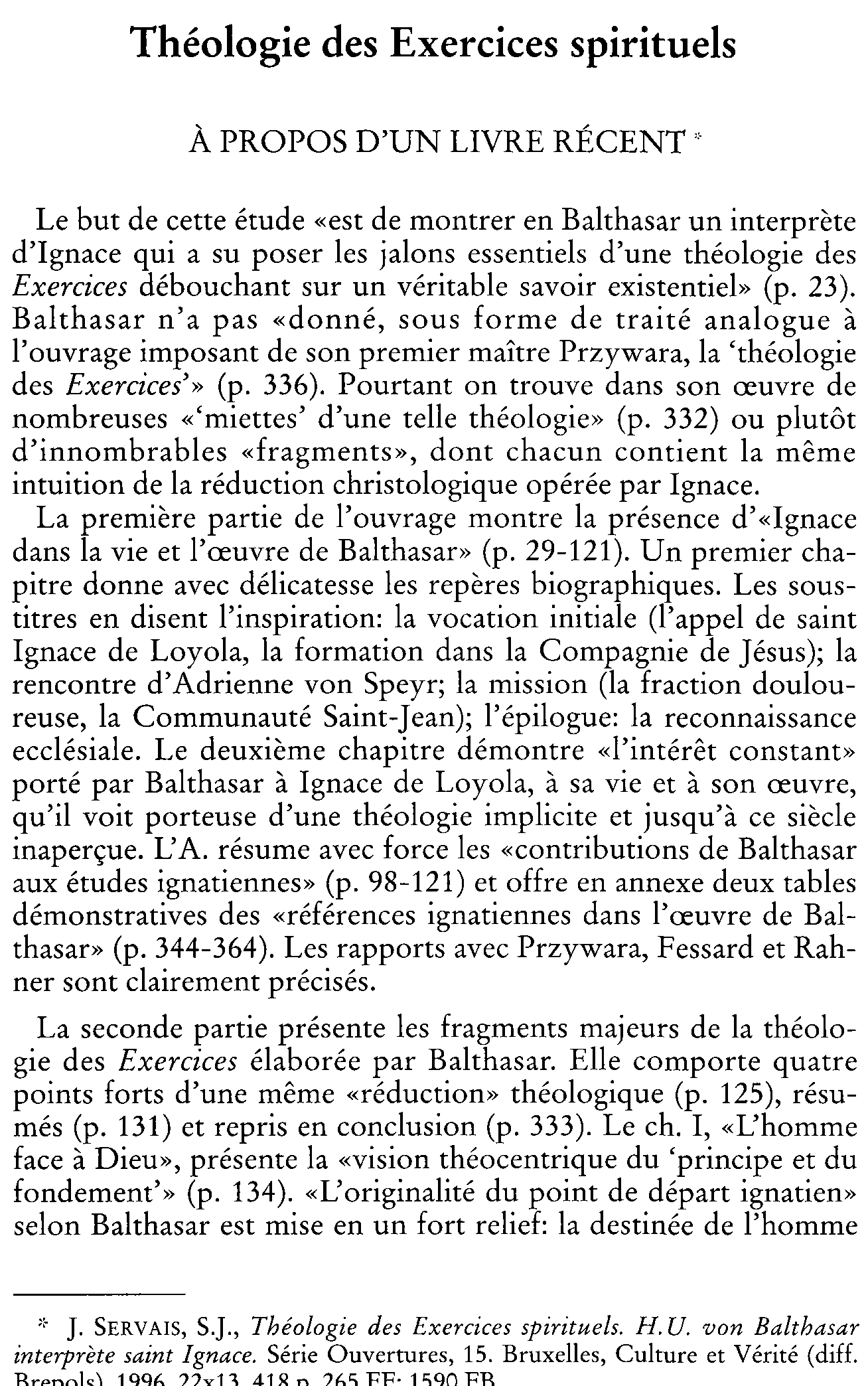 Théologie des Exercices spirituels. À propos d'un livre récent