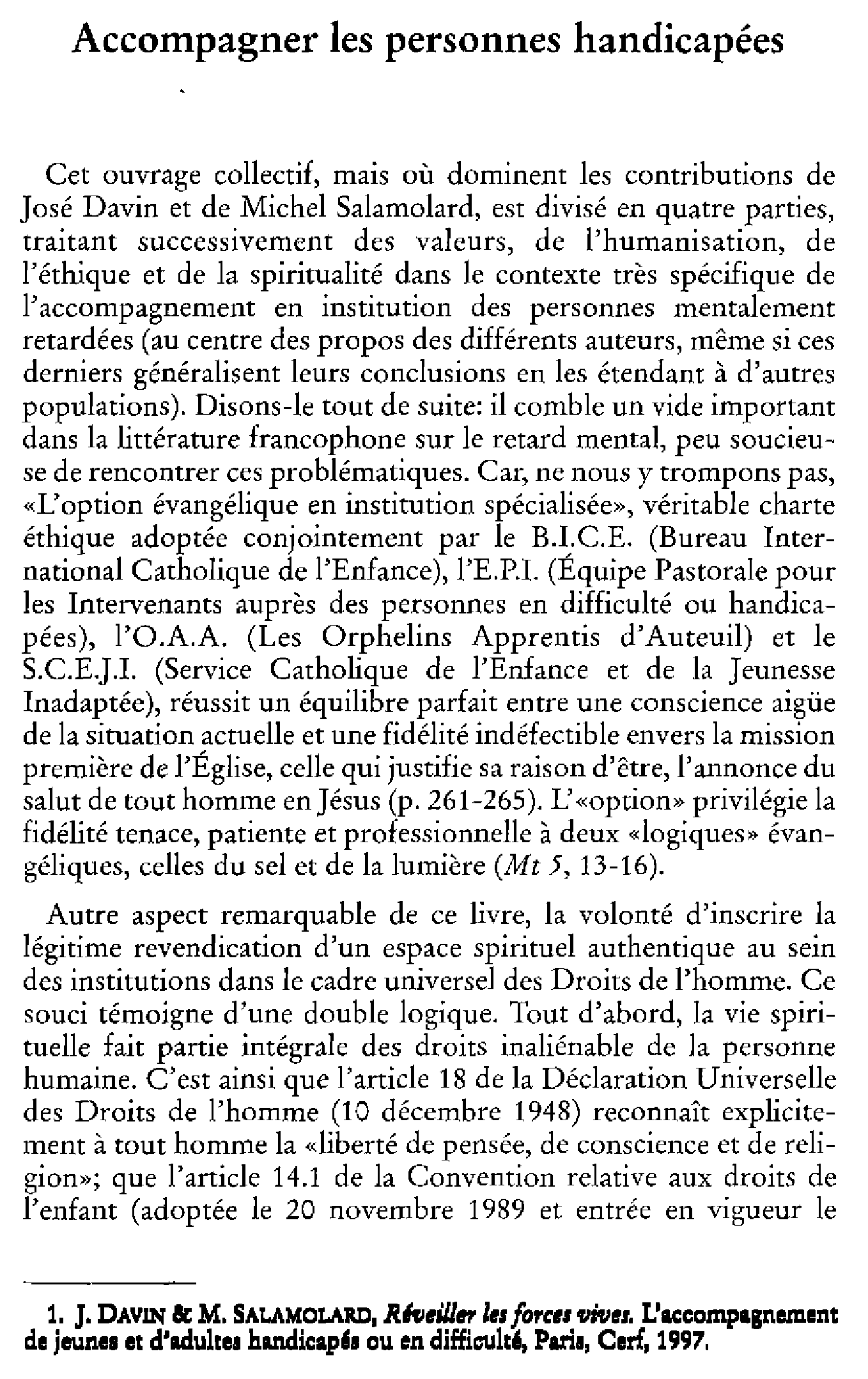 Accompagner les personnes handicapées. À propos d'un livre récent