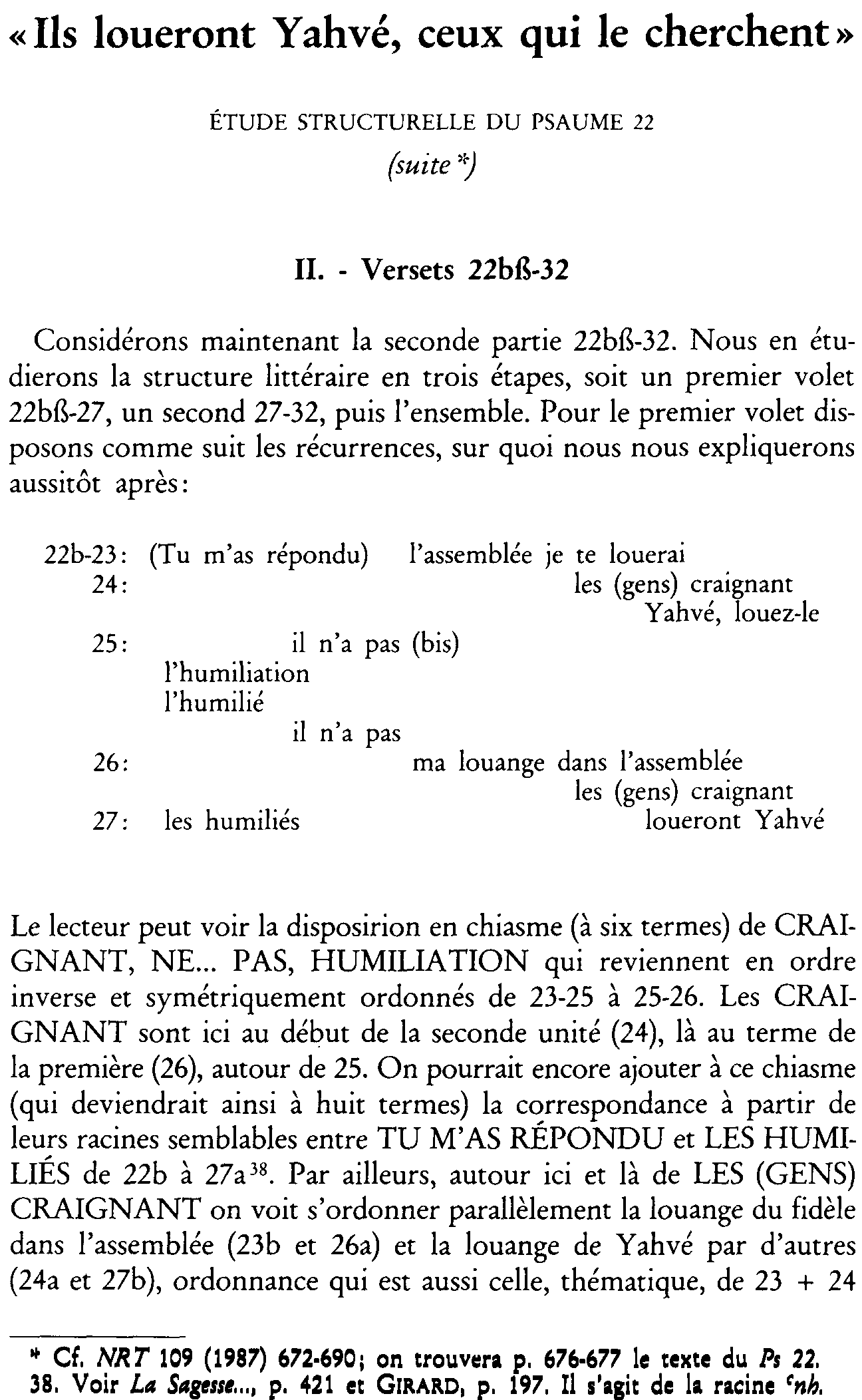 «Ils loueront Yahvé, ceux qui le cherchent». Étude structurelle du Psaume 22 (suite)