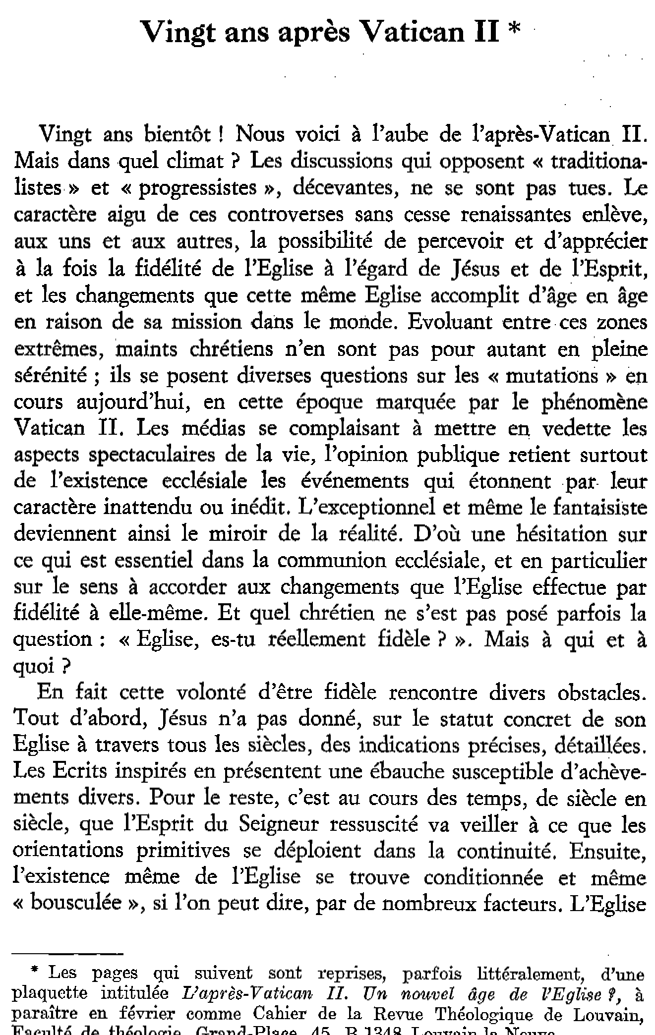 Vingt ans après Vatican II