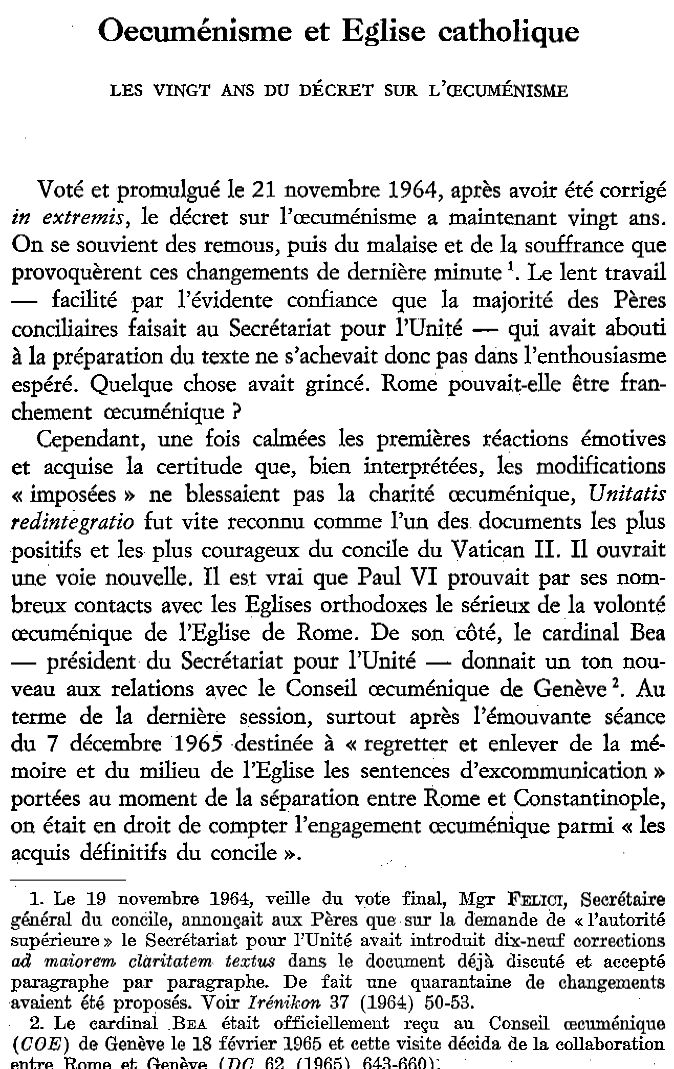 Oecuménisme et Église catholique