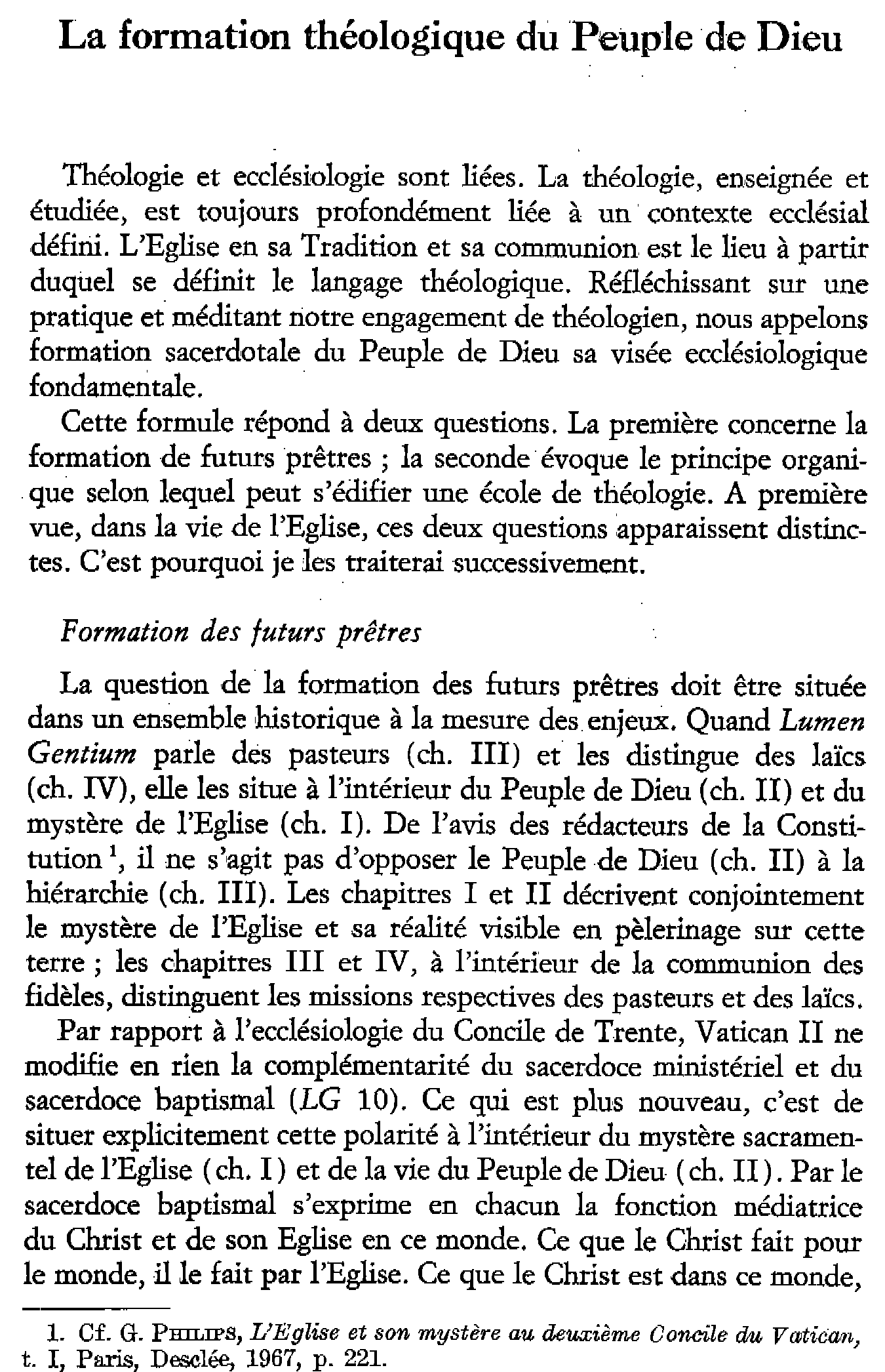 La formation théologique du Peuple de Dieu