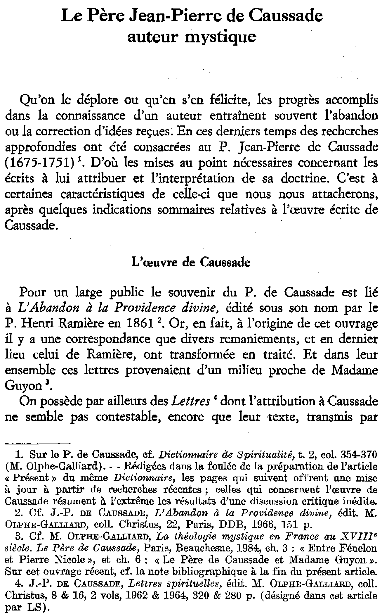 Le Père Jean-Pierre de Caussade, auteur mystique