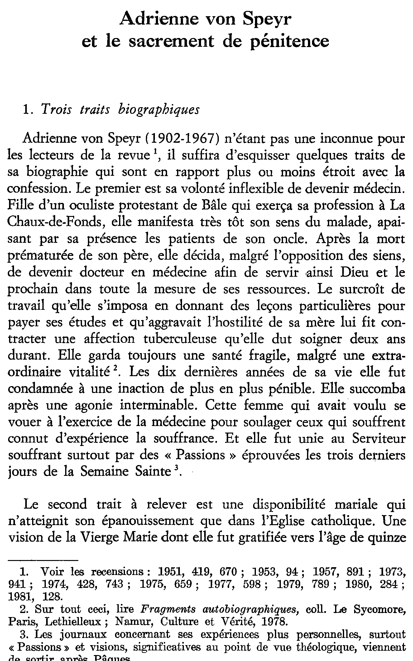 Adrienne von Speyr et le sacrement de pénitence