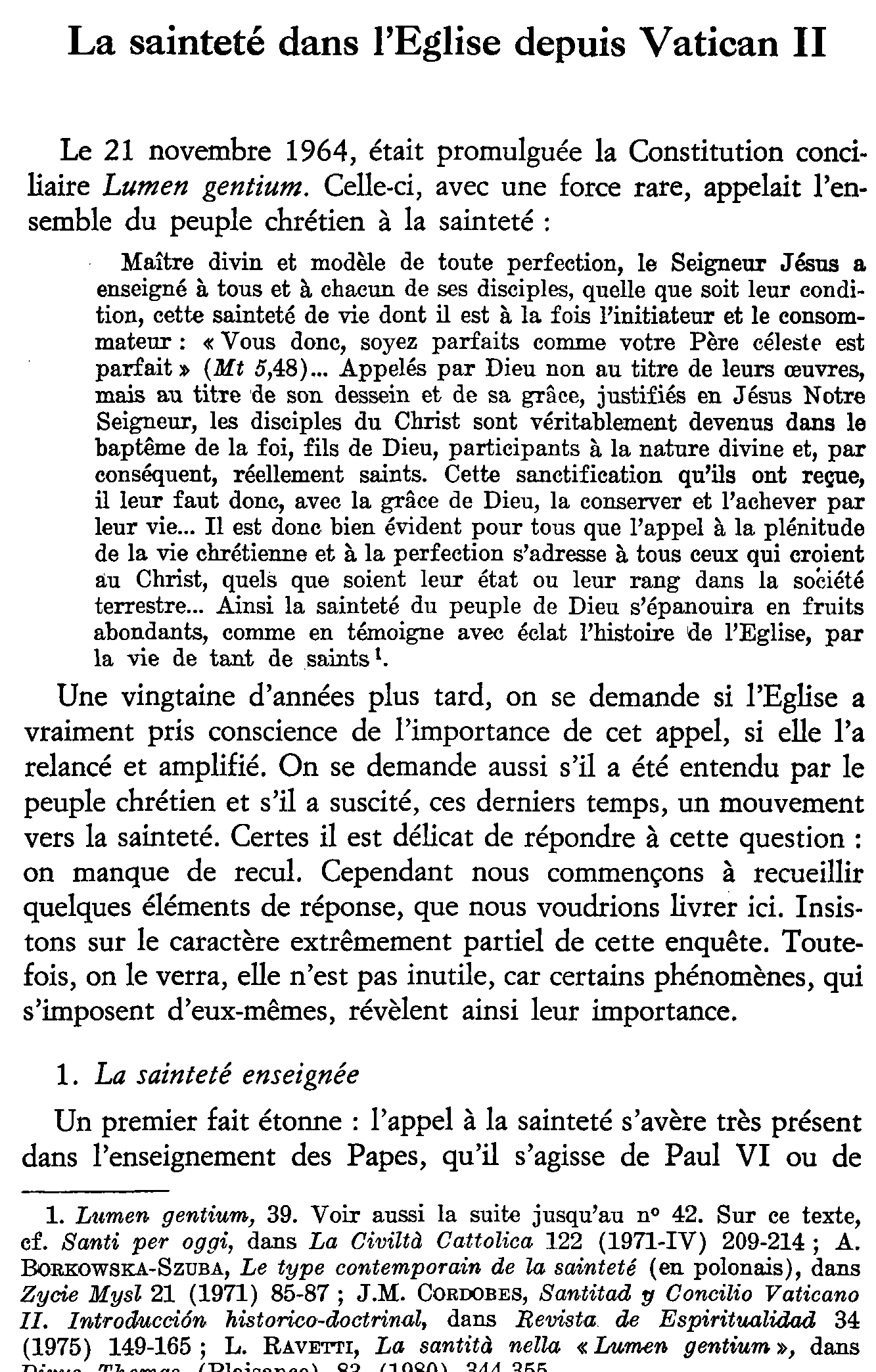 La sainteté dans l'Église depuis Vatican II