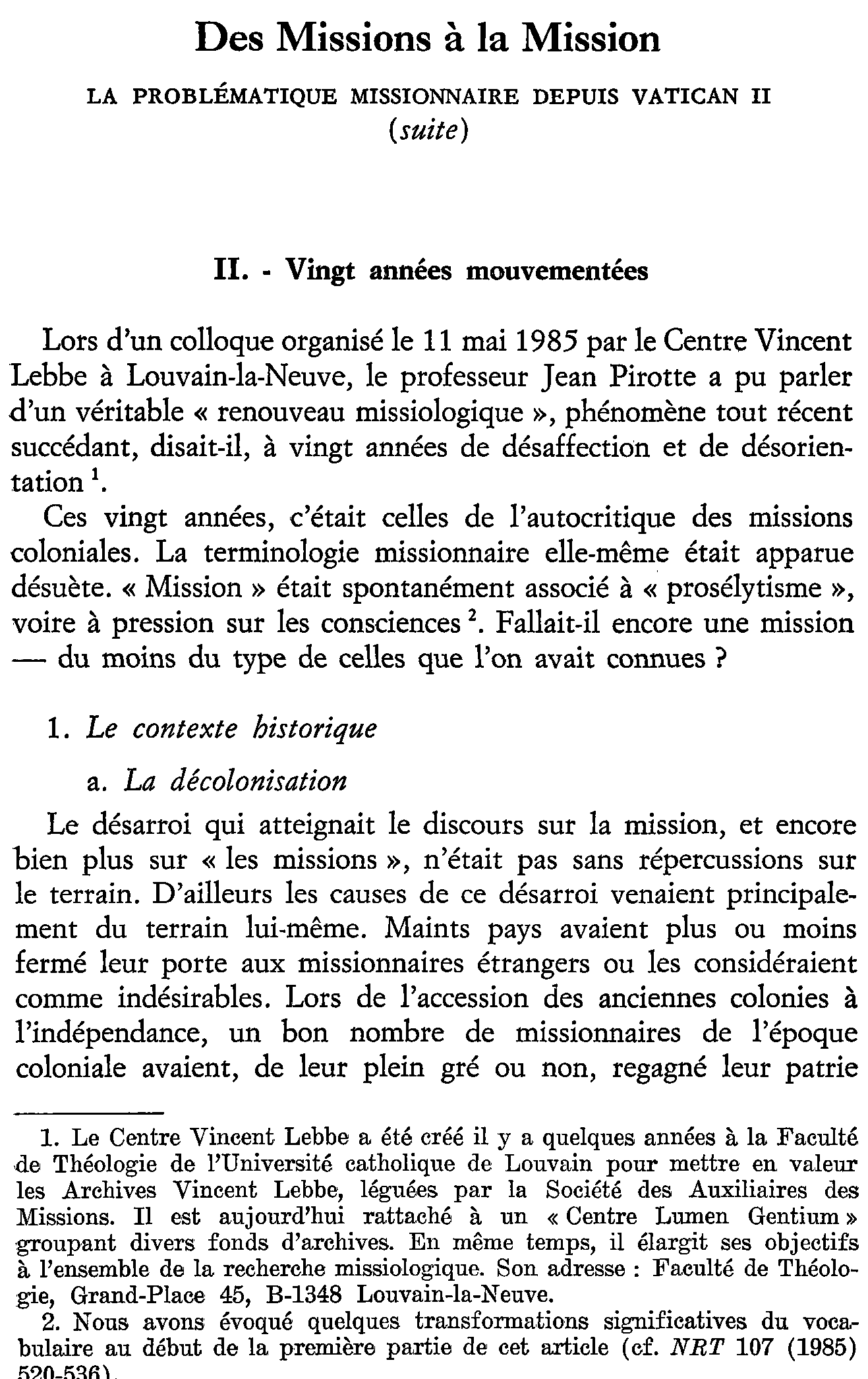 Des Missions à la Mission. La problématique missionnaire depuis Vatican II (suite)