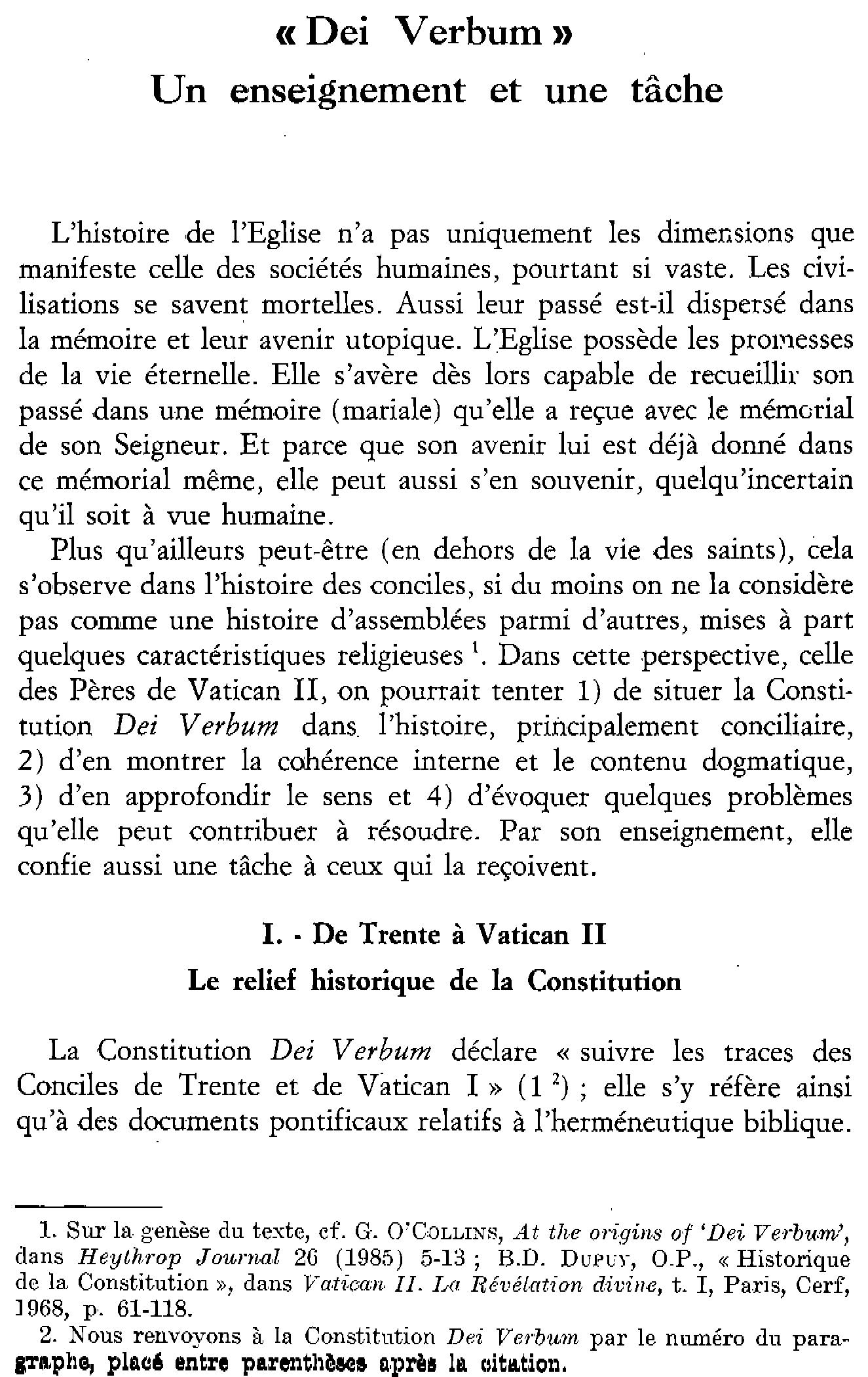 Dei Verbum: un enseignement et une tâche