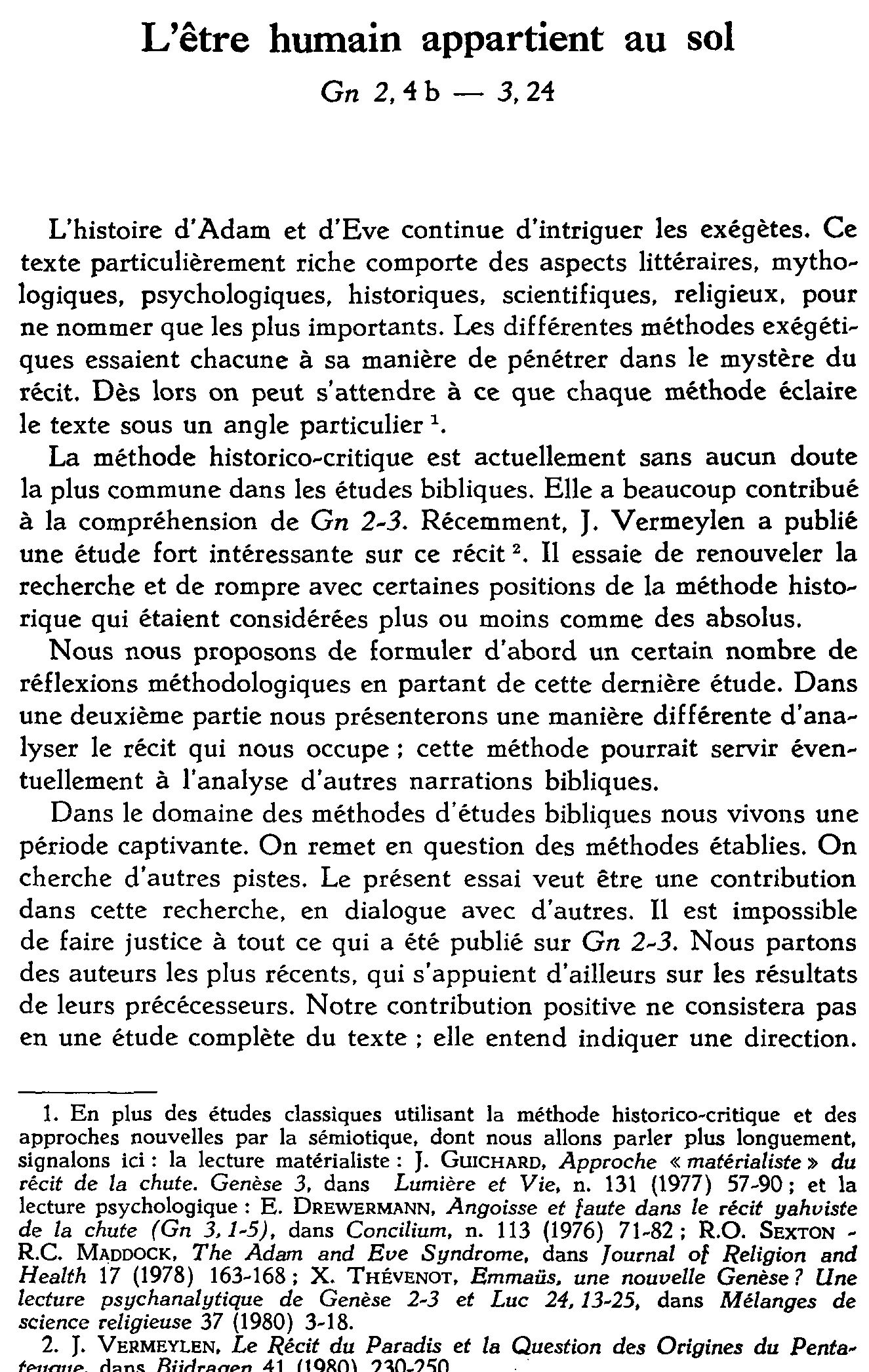 L'être humain appartient au sol. Gn 2 46 - 3,24