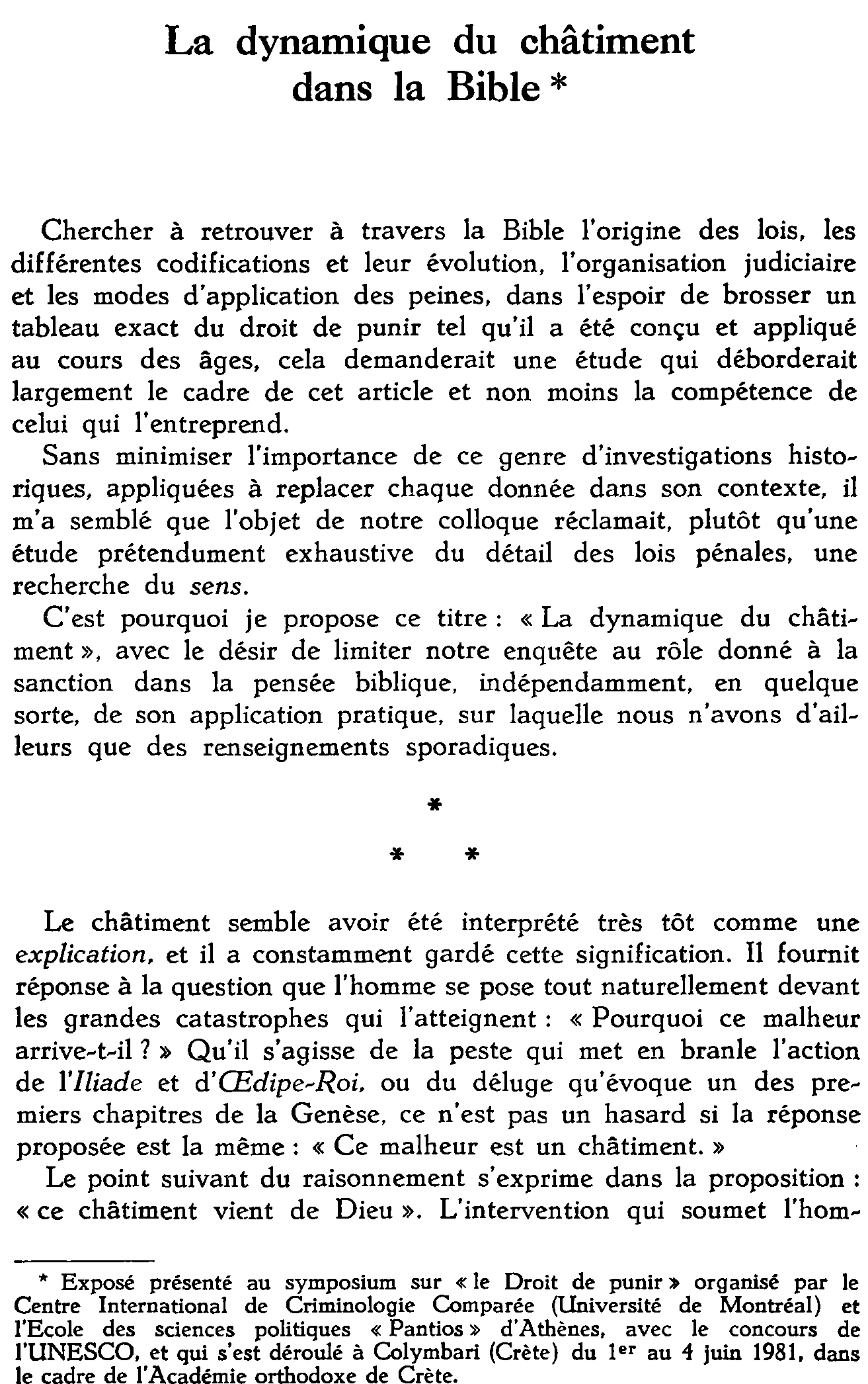 La dynamique du châtiment dans la Bible