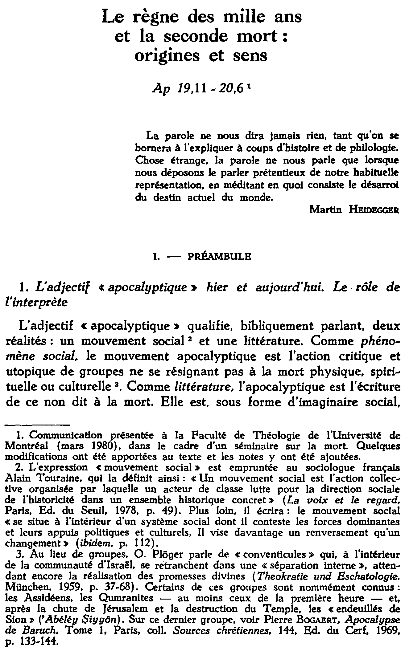 Le règne des mille ans et la seconde mort : origines et sens. Ap 19,11 - 20,6