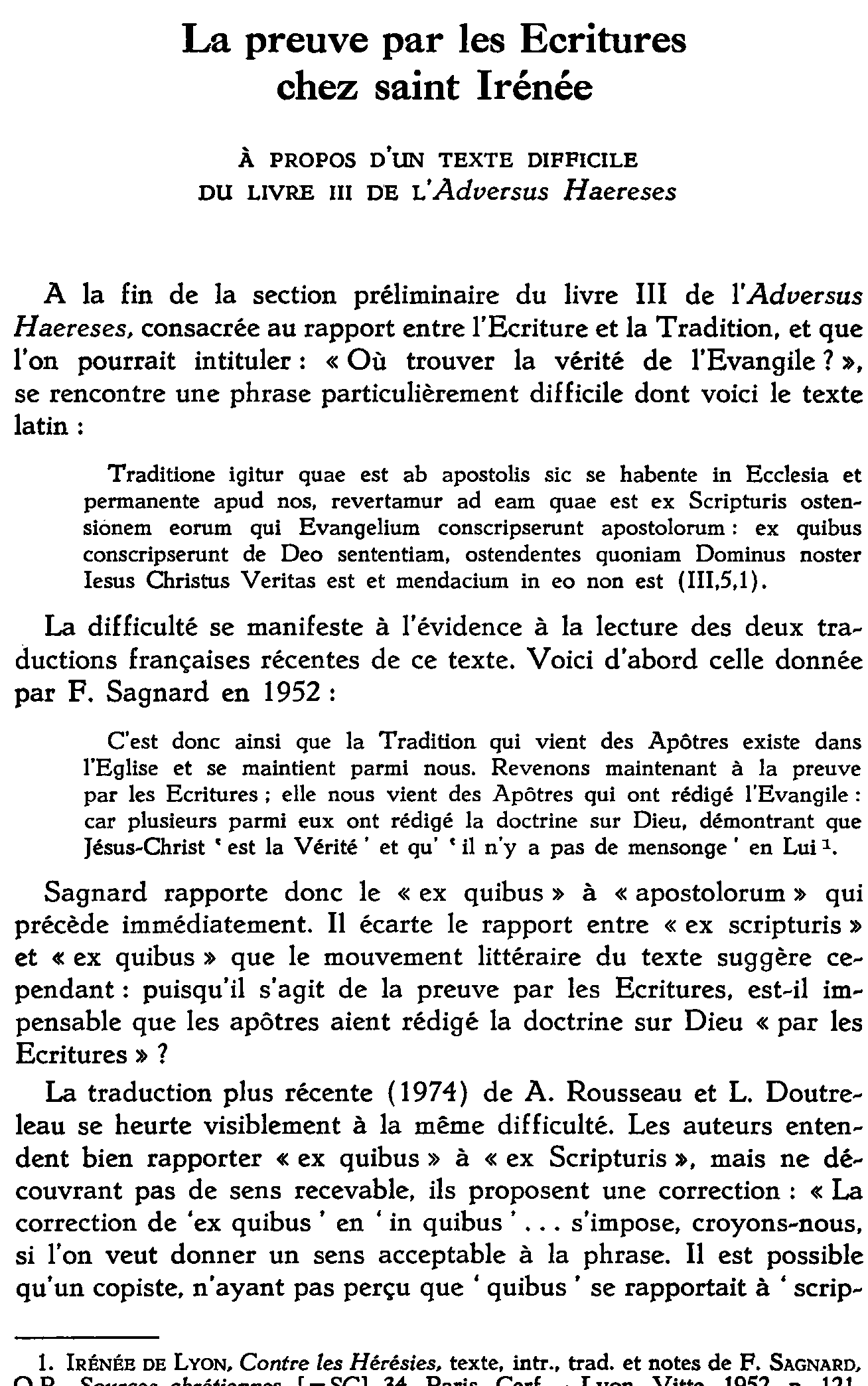La preuve par les Écritures chez saint Irénée. À propos d'un texte difficile